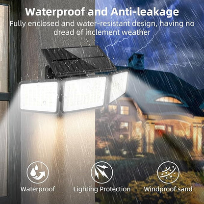 daphino 2500LM Solar Lights Outdoor with Motion Sensor,3 Head 270° Wide Angle Street Area Lights,IP65 Waterproof Security Lighting with 3 Modes(Remote,3 Pcs)