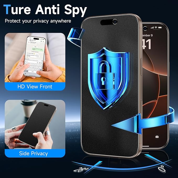 YWXTW 2 Pack Matte Privacy Screen Protector for iPhone 16 Pro Max, 28° Anti-Spy iPhone 16 Pro Max Privacy Screen Protector Anti-Glare & Anti-Fingerprint Case Friendly Tempered Glass Film, Bubble Free