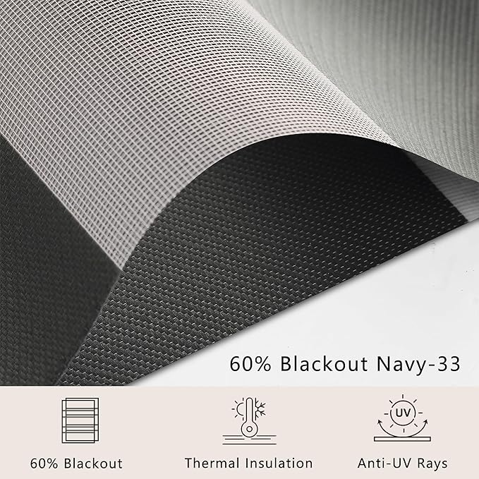 Bringnox Smart Motorized Zebra Roller Blinds - 60% Blackout, Remote Control, Works with HomeKit, Google Home & Alexa via Hub, Custom Size(60% Blackout Navy-33)
