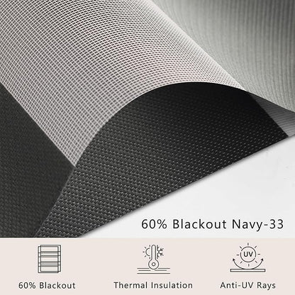 Bringnox Smart Motorized Zebra Roller Blinds - 60% Blackout, Remote Control, Works with HomeKit, Google Home & Alexa via Hub, Custom Size(60% Blackout Navy-33)