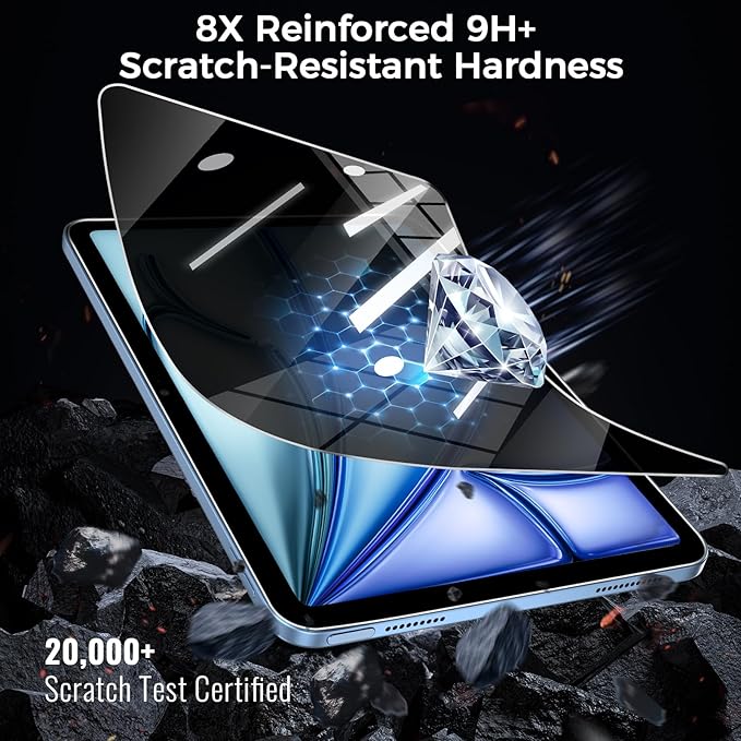 360° 4 Way Privacy Screen Protector for iPad Air 11 Inch M3 M2 (7th/ 6th Generation, 2025/2024), 360 Degree Anti-Spy Tempered Glass Film for iPad Air 11, Touch Sensitive, Case Friendly, 1 Pack