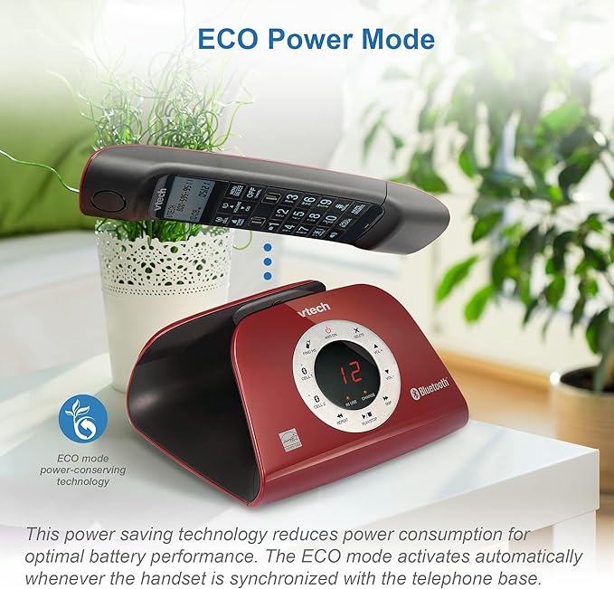VTECH VS122-16 Retro-Design Cordless Phone: Bluetooth Connect to Cell, Call Blocker, Answering System, Full-Duplex Speakerphone