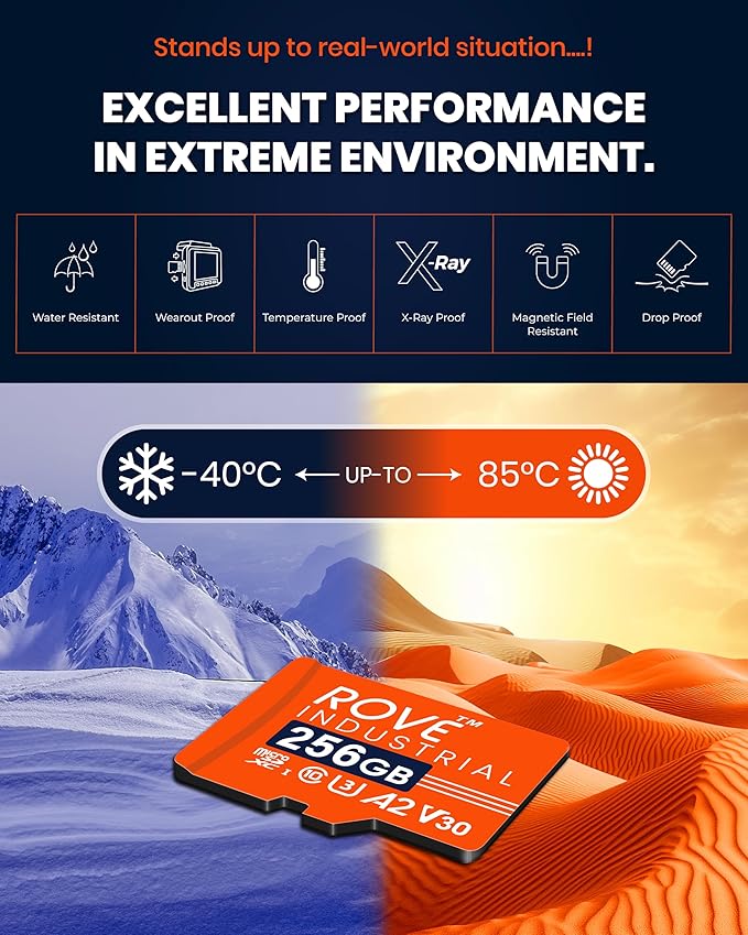 ROVE Industrial 256GB Micro SD Card with USB 3.0 Type C Card Reader, High Endurance microSDXC Memory Card 100MB/s Read Speed, C10, U3, V30, 4K, A2 for Dash Cam, Android Smart Phones, Tablets, Games