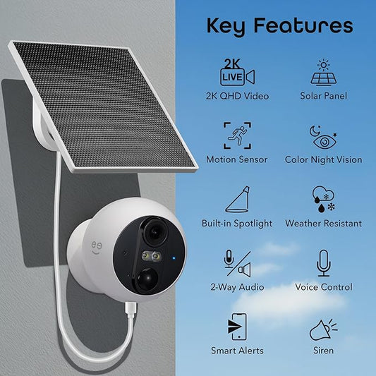 Geeni Perch 3MP Smart Magnetic Battery Camera with 3W Solar Panel – 2K HD Outdoor Wireless Security Camera with Continuous Solar Power, Color Night Vision, LED Spotlight, & IP65 Weatherproof