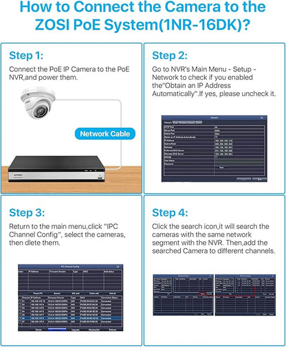 ZOSI 5MP Add-on POE IP Camera Outdoor Indoor Dome Camera with Night Vision Only Work with ZOSI POE Security Camera System and NVR (Model: ZR16DK, ZR08EN, ZR08DN, ZR08PN)
