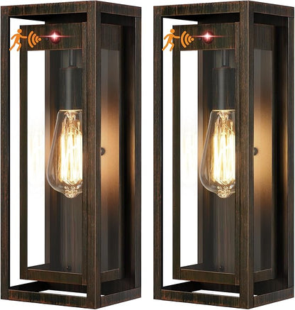 15" Motion Sensor Classic Outdoor Light Fixture Wall Mount, 3 Lighting Modes Waterproof Anti-Rust Wall Sconces, 2 Pack Exterior Lighting Fixtures for Front Door, Porch, Garage