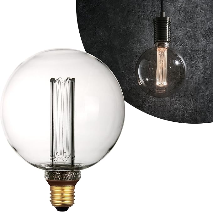 Large Globe Light Bulb, Vintage Edison Dimmable LED Bulb, 3.5W Low Lumen Eye-Caring Soft Dim Lighting for Mood(Not Daylight White), E26 Medium Base, Giant Round Glass Cover Clear RN G125