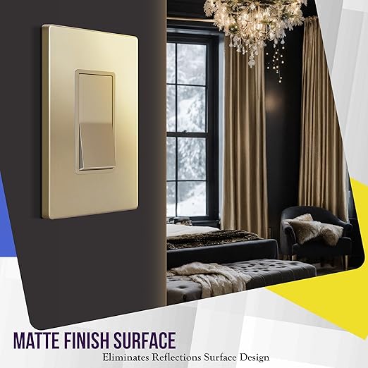 ENERLITES Elite Series Decorator Rocker Light Switch, 15A 120V/277V, Gloss Finish, Single Pole, 3 Wire, Grounding Screw, Residential Grade, UL Listed, 91150-GD, Gold Color (10 Pack)
