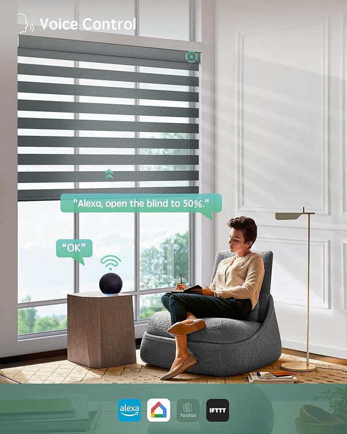 Yoolax Motorized Zebra Blinds Compatible with Alexa,Motorized Blinds with Remote Smart Automatic Custom Electric Window Blinds Cordless Indoor Room Darkening for Home Bedroom (Starry Charcoal)