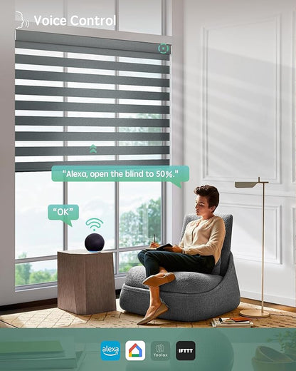 Yoolax Motorized Zebra Blinds Compatible with Alexa,Motorized Blinds with Remote Smart Automatic Custom Electric Window Blinds Cordless Indoor Room Darkening for Home Bedroom (Starry Charcoal)