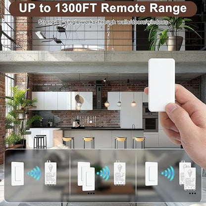 NineLeaf Wireless Light Switch and Receiver Kit,1300FT RF Range,No Wiring,No Interference,Programmable & Expandable Remote Control Wall Switch for Ceiling Light, Fans, Lamps