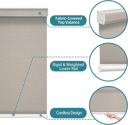 Changshade Custom Size Cordless Roller Shades, Light Filtering Roller Window Blinds with Thermal Insulated for Office, Living Room, Bedroom, Kitchen, Veins Grey
