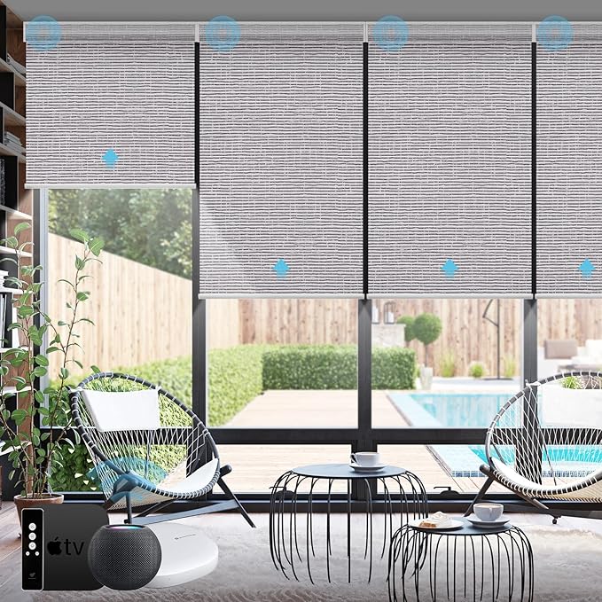 SmartWings Motorized Smart Blinds with Remote, Custom Automatic 100% Blackout Roller Shade Compatible with Alexa/Homekit/Google, Electric Smart Blinds for Indoor Windows, Safari Rock Grey