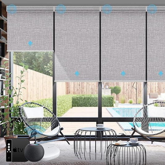 SmartWings Motorized Smart Blinds with Remote, Custom Automatic 100% Blackout Roller Shade Compatible with Alexa/Homekit/Google, Electric Smart Blinds for Indoor Windows, Safari Rock Grey
