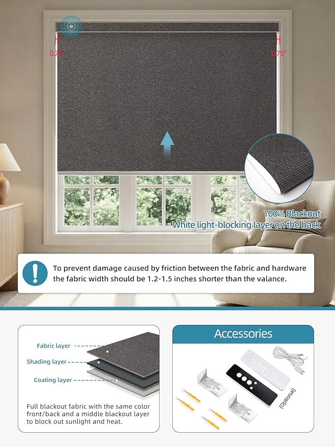 SmartWings Motorized Smart Blinds with Remote, Custom Automatic 100% Blackout Roller Shade Compatible with Alexa/Homekit/Google, Electric Smart Blinds for Indoor Windows, Eclipse Umber