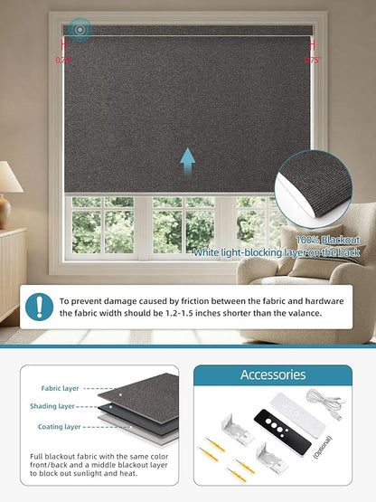 SmartWings Motorized Smart Blinds with Remote, Custom Automatic 100% Blackout Roller Shade Compatible with Alexa/Homekit/Google, Electric Smart Blinds for Indoor Windows, Eclipse Umber