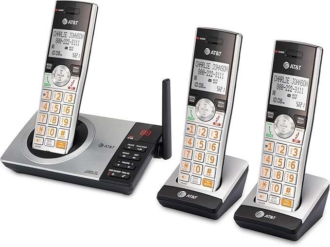 AT&T DECT 6.0 Expandable Cordless Phone with Answering System, Silver/Black with 3 Handsets