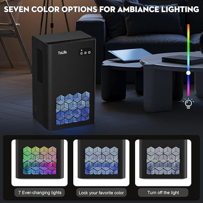 ToLife Dehumidifier for Home, 1000 sq.ft Dehumidifiers for Basement Bathroom Bedroom with 95 OZ Water Tank, Auto Shut Off 7 Colors LED Light, Black