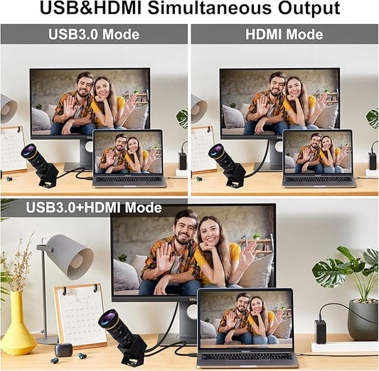 10X Optical Zoom 60fps HDMI USB3.0 Camera 4K High Speed H.264 Simultaneous Output PC Webcam Plug and Play for Computer Security Industrial Live Streaming CCTV Projector