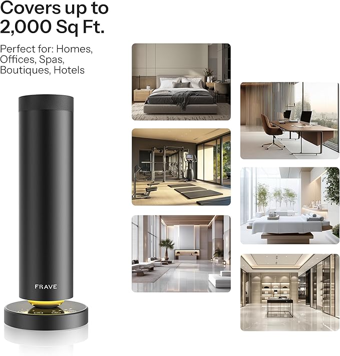 Tower Waterless Scent Diffuser, 2000 Sq Ft Coverage, Luxury Hotel Scent Oil Diffuser for Large Room, Home, Office, Hotel, Remote & App Control, Essential Oil Cold Air Machine, Onyx