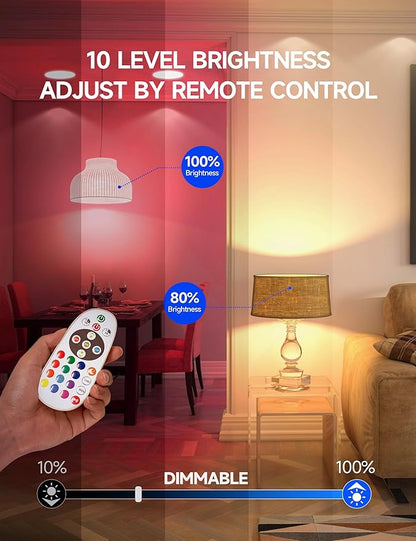 BR30 Color Changing Light Bulb, LED Flood Lights 12W Dimmable, 100W Equivalent, RGB+2700K+4000K+6500K, Remote Control, 1050LM, E26 Multi-Color Can Light Bulbs for Ceiling, 2 Pack