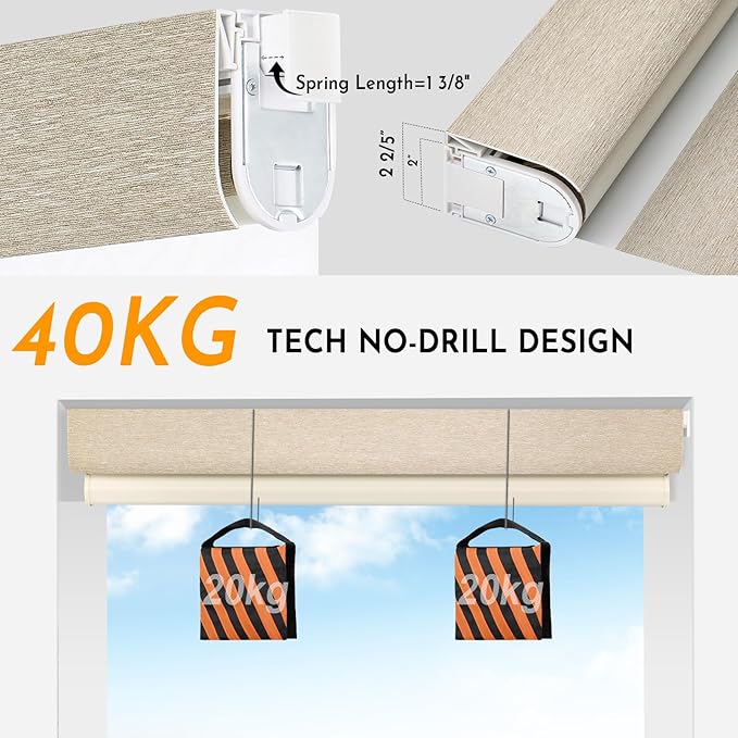 Persilux No Drill Motorized Zebra Blinds with Remote, Automatic 65% Blackout Smart Zebra Shades, Dual Layer Privacy, Linen Fabric, Wheat, RS2255-4