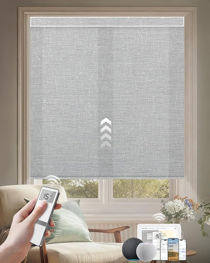 Kincmo Motorized Blinds with Remote, Light Filtering Roller Shades Work with Apple Homekit,Alexa,Google Home, Custom Electric Blinds with App,Voice Control (75% Blackout Classic Smoke)
