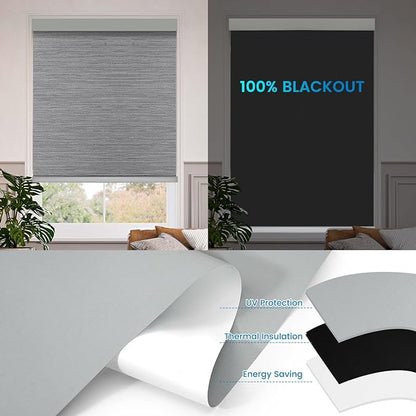 Motorized 100% Blackout Roller Shades – Custom Smart Blinds with Remote Control, Rechargeable Battery or Plug-in Motor, Tuya WiFi Optional, Home & Office Automatic Window Shades (Graphite Gray/CH9425)