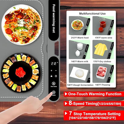 Electric Warming Tray&Food Warming MatFast Full Surface Electric Warming Tray with 7 Temp-Settings & 8H Timer, Portable Roll Up Food Warmer for Gatherings Parties Buffet -Oversized(Grey, 32''X15'')