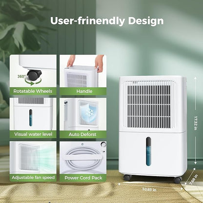2,500 Sq.Ft Dehumidifier for Basement with Drain Hose, MAX 34 Pint Dehumidifiers for Home with 3 Modes, Smart Humidity Control & Display, 24HR Timer, Auto Defrost for Large Room, Bathroom,Bedroom