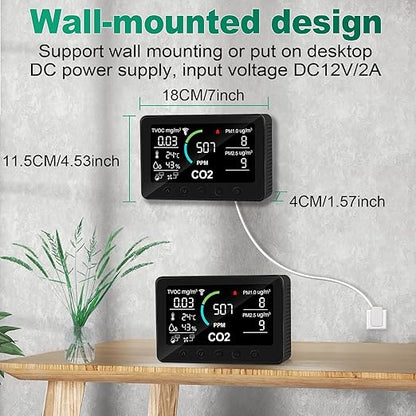 12 in 1 Air Quality Monitor Indoor, with WiFi and APP,Air Quality Tester for Home,Air Quality Meters for CO2,TVOC,PM1.0,PM2.5,AQI,Temperature and Humidity,Detector for Home,Office (Black)