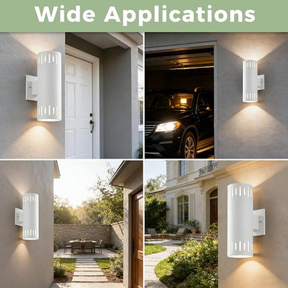 Modern Outdoor Wall Lights, 12'' Up and Down LED Cylinder Wall Mount Fixture, 23W 3000K Warm White IP65Waterproof Exterior Wall Sconces for Porch, House, Garage, Patio, White