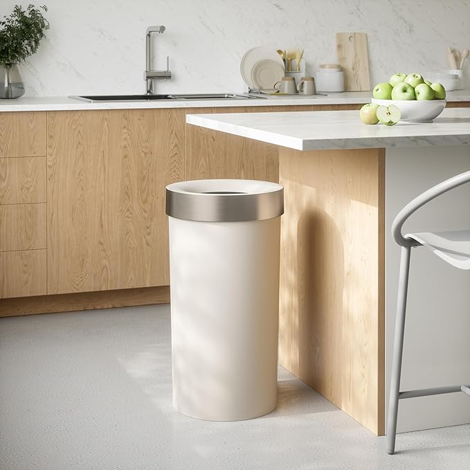 Umbra Vento Kitchen Trash Can with Open Top, Large 16-Gallon (62 L) Capacity, Sand,Polypropylene
