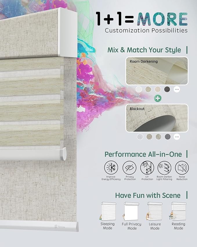 Yoolax Smart Dual Roller Shades, Motorized Blinds with Remote Smart Zebra Shades Compatible with Alexa, Blackout & Light Filtering Automatic Blinds for Windows (Zebra Linen Beige)