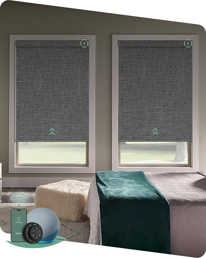 Yoolax Motorized Blinds with Remote, 100% Blackout Smart Blinds Work with Alexa, Google, Apple Homekit, Motorized Shades for Bedroom, Custom Electric Shades Voice Control (Fabric Dark Gray)