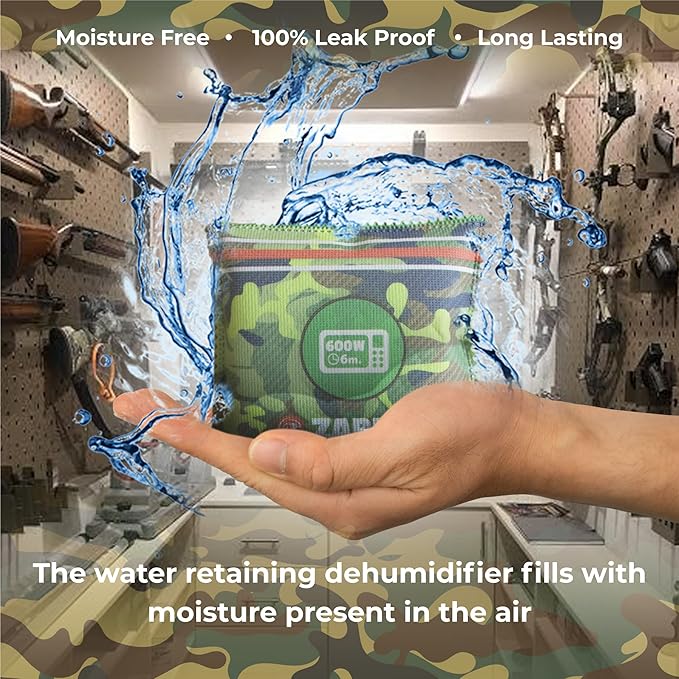 Zarpax Gun Safe Dehumidifier Camouflage - Rechargeable Desiccant Dehumidifier Bags - Reusable & Absorbs Moisture & Humidity - 4x Pack
