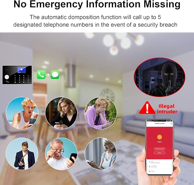 2G WiFi Alarm System, Compatible with Google Home and Alexa Wireless Security System, Motion Detector, Anti-Theft Kit with Siren, Sensor Ports Protect Your Office (Smart Life & Tuya)