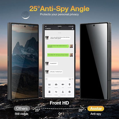 Asstar 2 Pack Samsung Galaxy Z Fold 7 Privacy Screen Protector, 9H Hardness Tempered Glass Front Privacy Screen Protector for Samsung Galaxy Z Fold 7 with Alignment Frame, Anti-Scratch Case Friendly Accessories Bubble Free