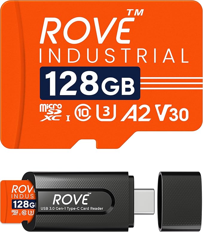 ROVE Industrial 128GB Micro SD Card with USB 3.0 Type C Card Reader, High Endurance microSDXC Memory Card 100MB/s Read Speed, C10, U3, V30, 4K, A2 for Dash Cam, Android Smart Phones, Tablets, Games