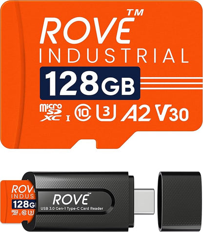 ROVE Industrial 128GB Micro SD Card with USB 3.0 Type C Card Reader, High Endurance microSDXC Memory Card 100MB/s Read Speed, C10, U3, V30, 4K, A2 for Dash Cam, Android Smart Phones, Tablets, Games