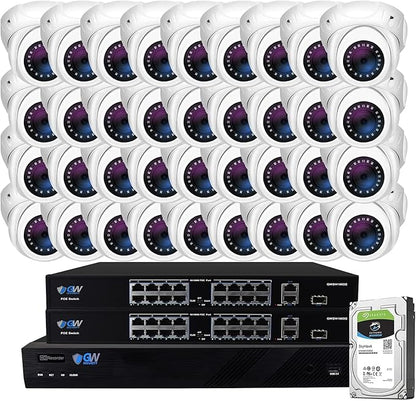 GW Security 32 Channel 12MP NVR 4K PoE Security Camera System with 32 x 4K 8MP IP Microphone 135° Wide Angle Outdoor Smart AI Turret Camera, Face Recognition/Human/Vehicle Detection
