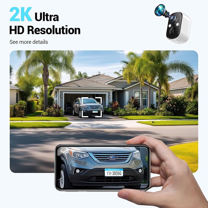 Techage 2K Solar Security Cameras Wireless Outdoor, 2K Battery Powered WiFi Cameras for Home Security with AI Motion Detection, Color Night Vision, 2-Way Talk, IP66 Waterproof, Cloud/SD Storage 2 Pack
