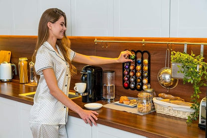 Demi's Home Adhesive Coffee Pod Holder for Nespresso Vertuo Capsules (Measure Before Purchase) - Suitable to be Mounted Inside/Under the Cabinet or on the Wall (Black)