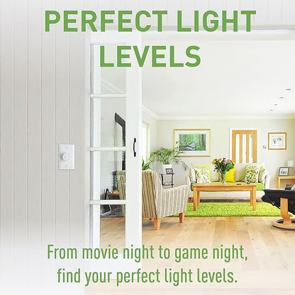 Legrand Pass & Seymour 600W Preset Rotary Dimmer Light Switch, For Home Lighting & Ambient Mood Control, Incandescent & Halogen Bulbs, Single Pole, R600PWV, White, 1 Count