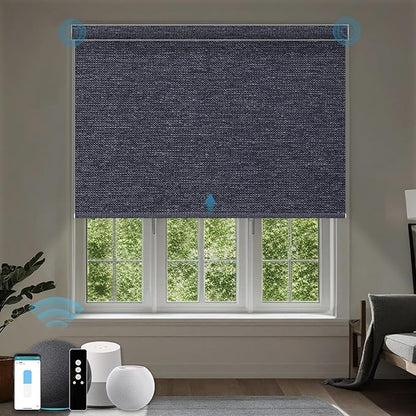 Electric Blinds Compatible with Alexa,Google Home,Motorized Roller Shades with Valance,100% Blackout Automatic Shades for Home&Office,Dark Raven Black