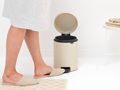 Brabantia New Icon Step Trash Can (1.3 Gal/Soft Beige) Soft Closing Kitchen Garbage/Recycling Can with Removable Bucket