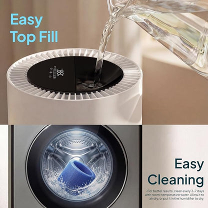 8L Evaporative Humidifier for Large Rooms up to 1000 ft²- Baby Elderly& Pet Safe Cool Evaporation, 900ml/h Output, UV Disinfection, Easy Top Fill,UltraQuiet 28dB, Smart AI Humidity Control Upgraded