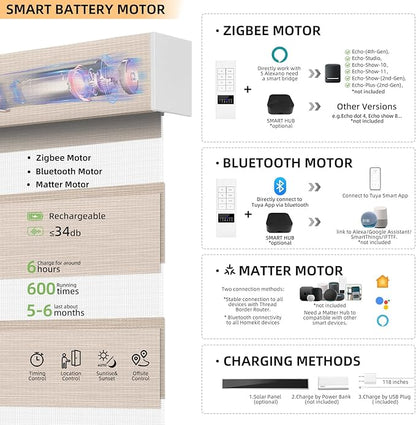 ACMEART Motorized Zebra Blinds,Smart APP & Remote Control Light Filtering Zebra Shades,Compatible with Alexa,Custom Size Electric Window Blinds for Home Office (Light Beige)