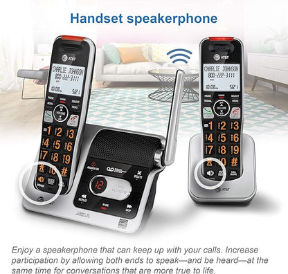 AT&T BL102-2 DECT 6.0 2-Handset Cordless Phone for Home with Answering Machine, Call Blocking, Caller ID Announcer, Audio Assist, Intercom, and Unsurpassed Range, Silver/Black