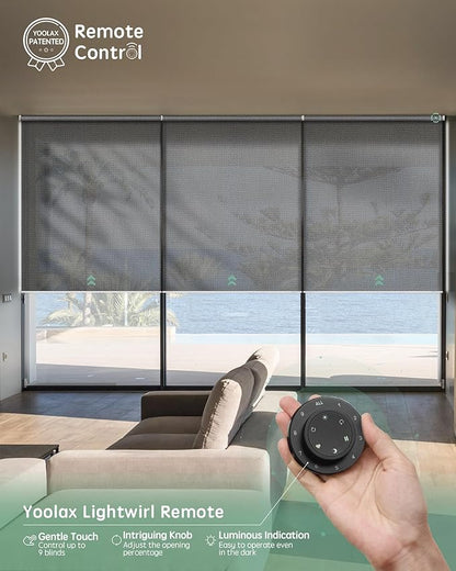 Yoolax Smart Coupled Solar Shades Compatible with Alexa, Motorized Blinds with Remote Flame Retardant Coupled Roller Shades for X-Large Windows, Custom Size (XL - 3% Openness Greyish Black)